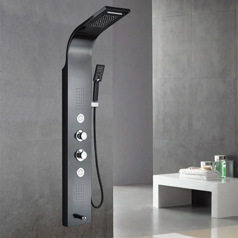 Ensemble NOIR de robinet de douche mural à LED en acier inoxydable