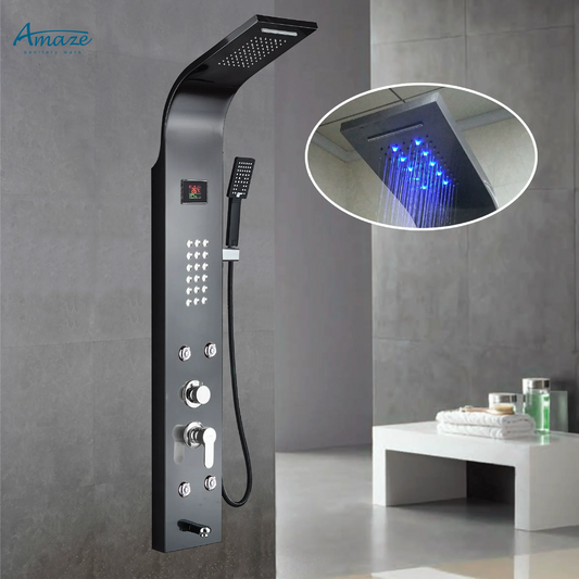 Ensemble NOIR de robinet de douche mural à LED en acier inoxydable