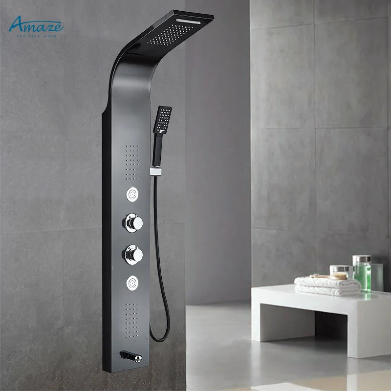 Ensemble NOIR de robinet de douche mural à LED en acier inoxydable
