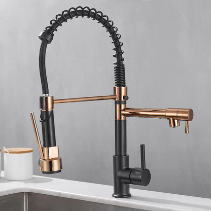 Robinet d'évier de cuisine extractible à ressort doré noir et Rose