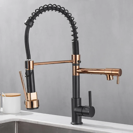 Robinet d'évier de cuisine extractible à ressort doré noir et Rose